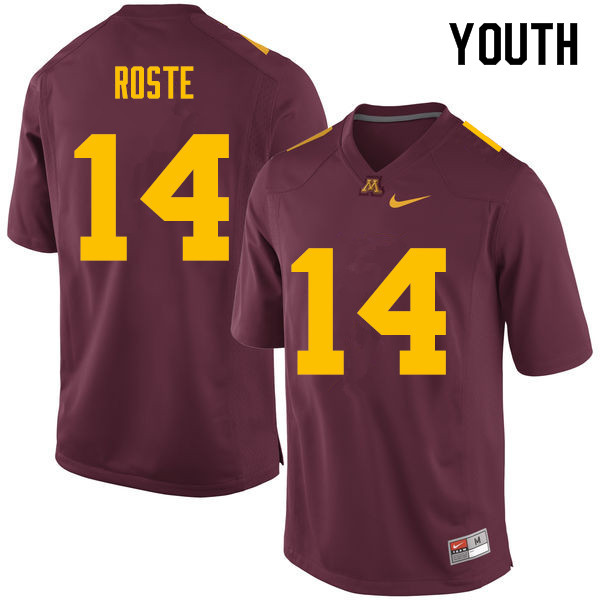 Youth #14 Jaran Roste Minnesota Golden Gophers College Football Jerseys Sale-Maroon